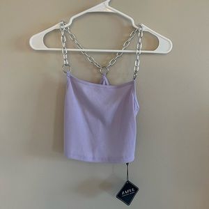 Zaful Chain Strap Ribbed Racerback Solid Cami Crop Top